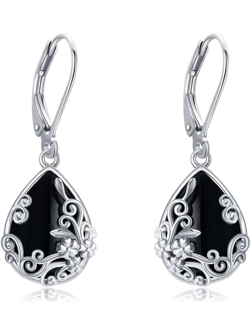 Black Onyx Earrings 925 Sterling Silver Black Onyx Dangle Drop Earrings Filigree
